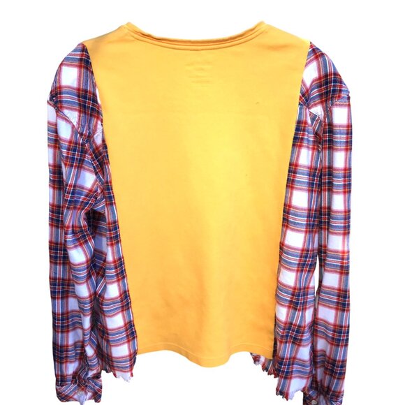 Upcycled Graphic Tee Flannel Sleeves, S-M: Oversized Lighthouse Pullover Shirt - Picture 2 of 10